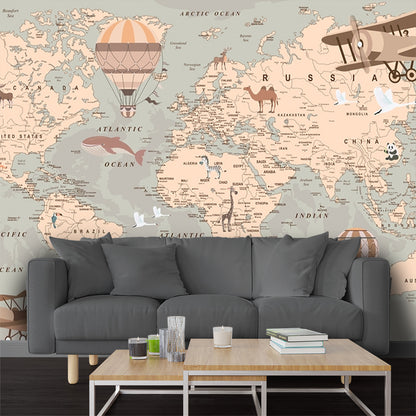 world map beige wallpaper self adhesive peel and stick