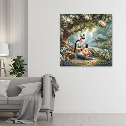 yashoda krishna garden canvas painting frame wall decor for living room