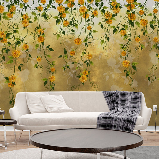 yellow dangling flower petals 370 gsm Wallpaper Self Adhesive Mural Wallpaper Customized Wallpaper tiles