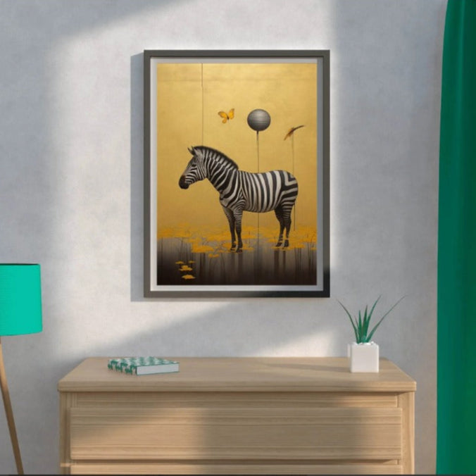 zebra abstract canvas painting frame modern animal wall decor for living room yellow background art
