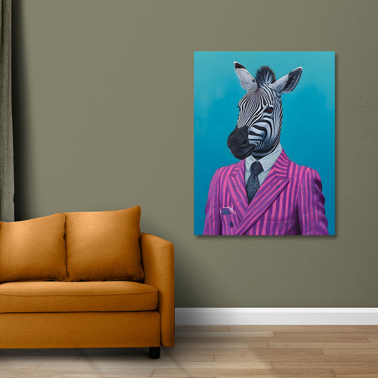zebra gentleman canvas painting frame modern animal portrait painting on canvas wall decor